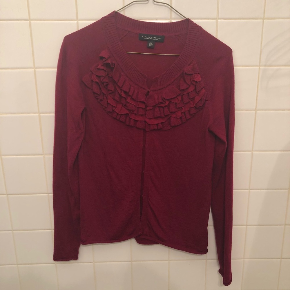 BANANA REPUBLIC | deep red cardigan with ruffle